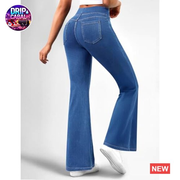 High Waisted Flare Jeans Stretchy Pull On Bell Bottom Denim Pants Trendy - Picture 2 of 7